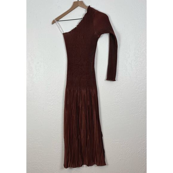 L'idee Soiree One Shoulder Long Sleeve Midi Dress in Chocolate Size 8 - Picture 5 of 8